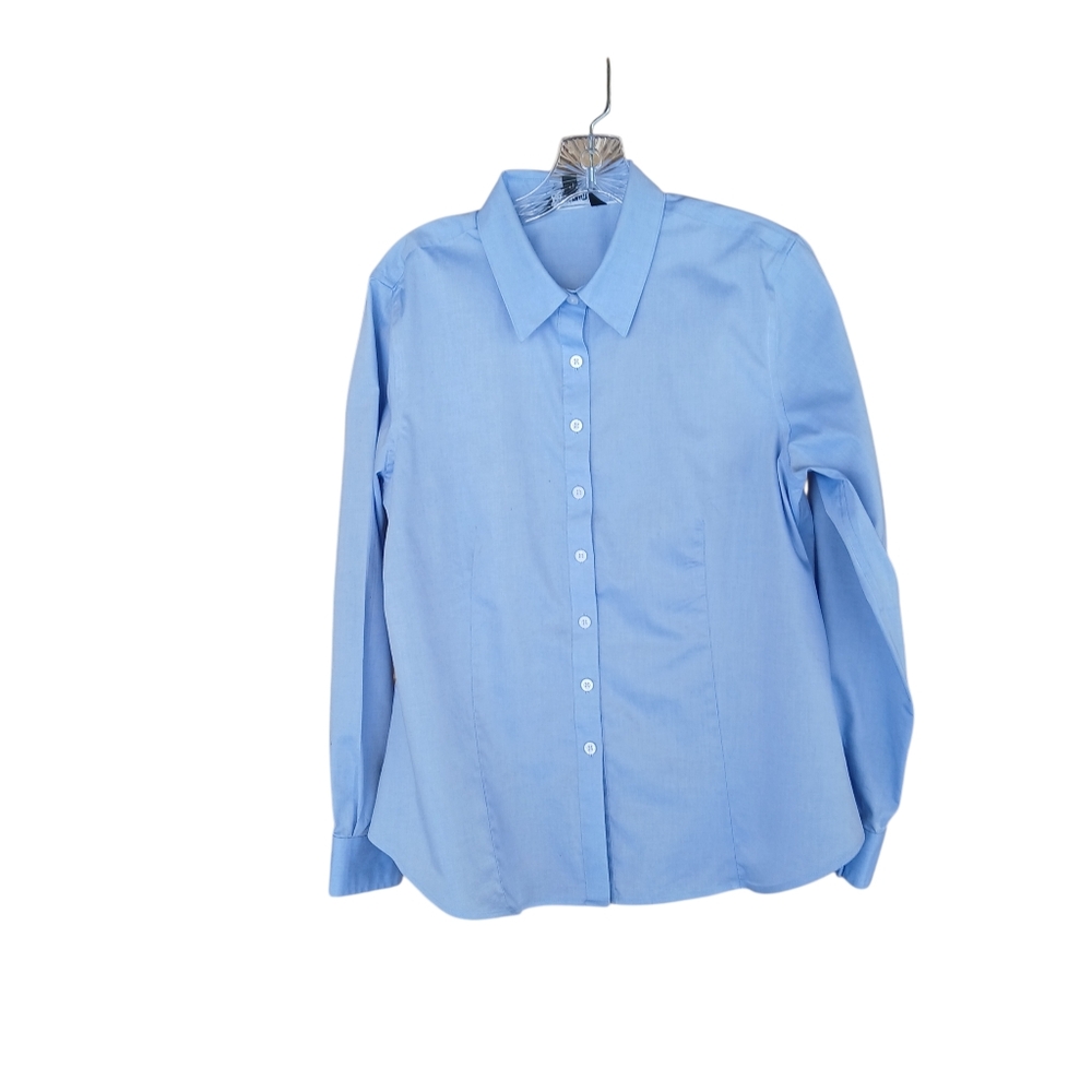 Ellen Tracy Light Blue Non-Iron Button Down Cotton Shirt Size Large